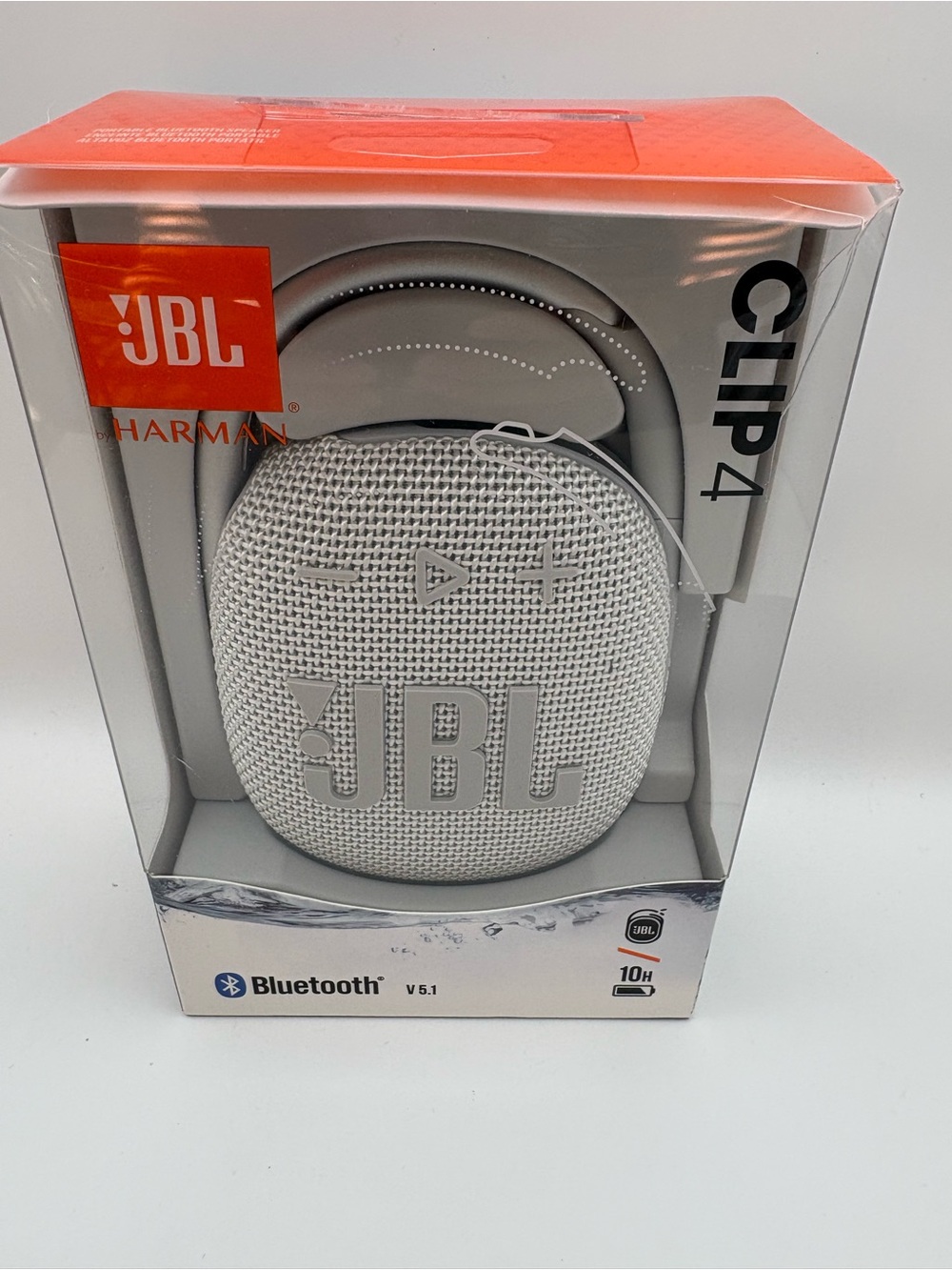 JBL Clip 4 Portable Bluetooth Speaker - White & Gray